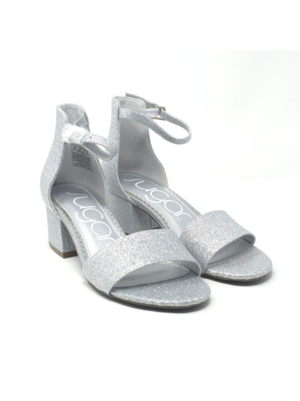 Sugar Noelle Silver Glitter Ankle Strap Block Heel Sandals Size 6M - Picture 2 of 11